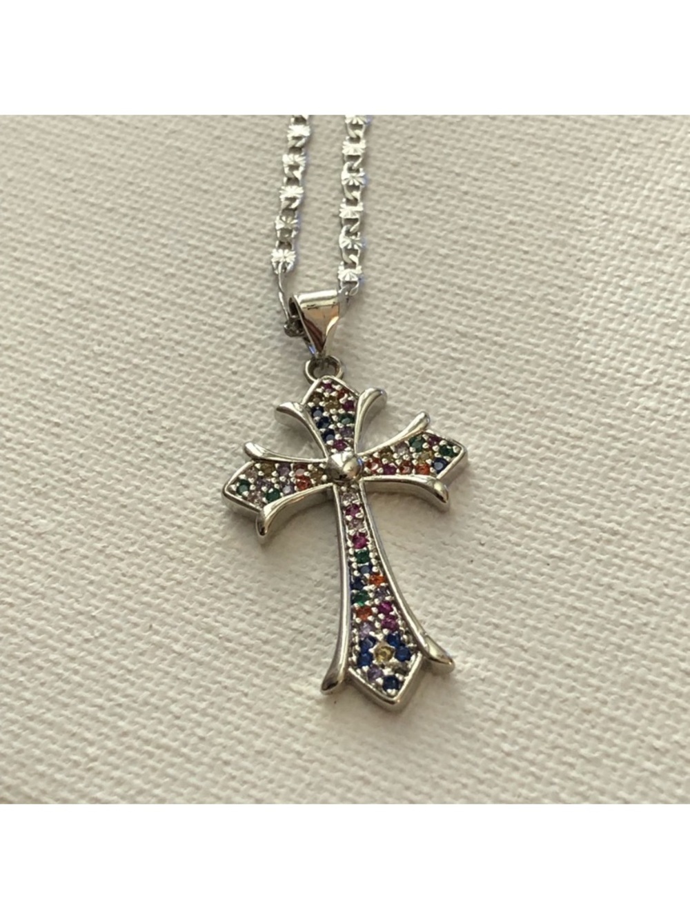 Sterling Silver Multicolor Cross Pendant Necklace